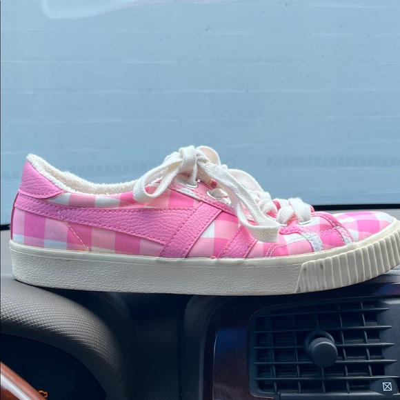J. Crew Pink and White Plaid Sneakers - Picture 1 of 7